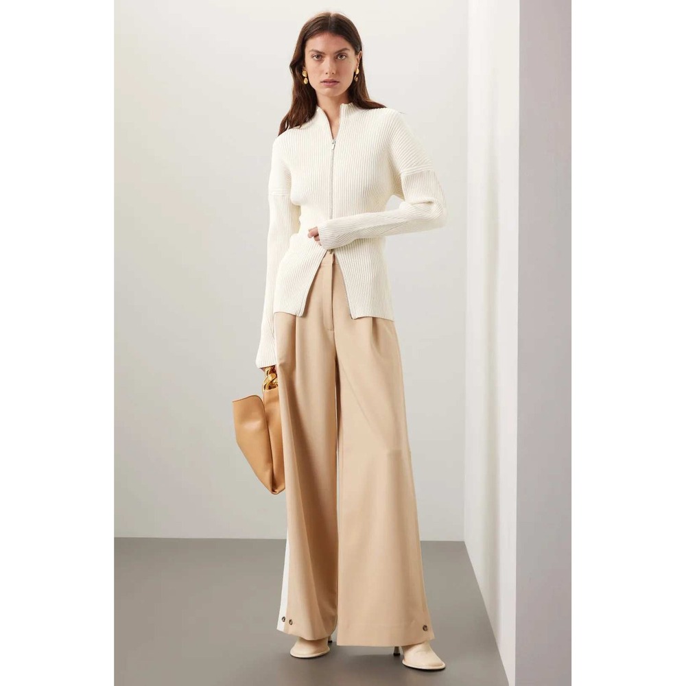 A.L.C. Ribbed Knit Zip-Up Cardigan Sweater Cream Mock Neck XL